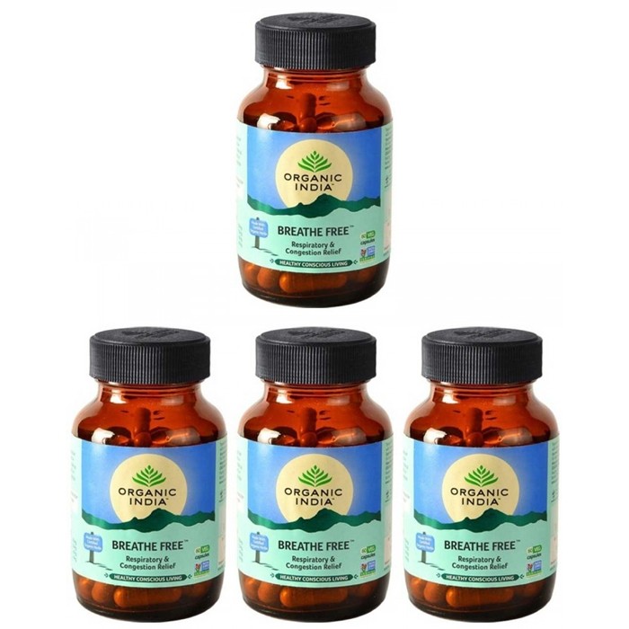 Organic India BREATH FREE (4 paquets de 60 gélules végétales) - Plante ayurvédique traditionnelle - 100% certifiées biologiques