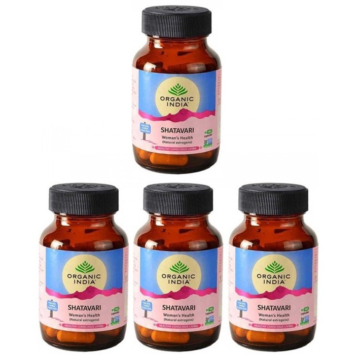 Organic India SHATAVARI BIO (4 paquets de 60 gélules végétales) - Plante ayurvédique traditionnelle - 100% certifiées biologiques