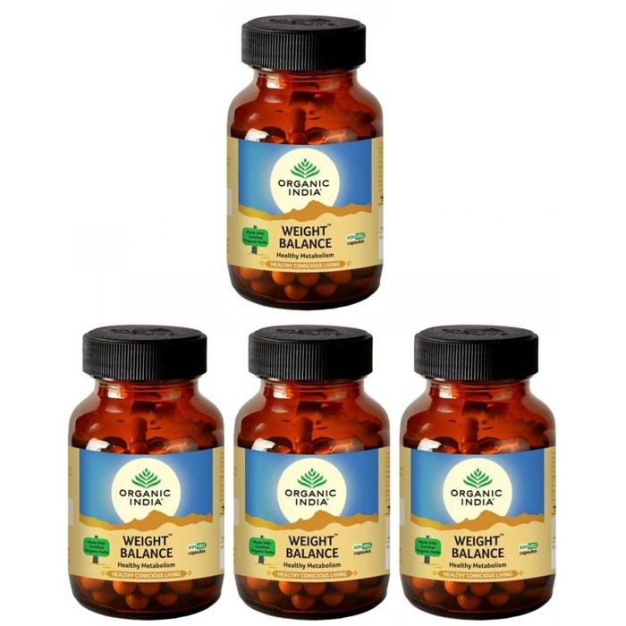 Organic India WEIGHT BALANCE (4 paquets de 60 gélules végétales) - Plante ayurvédique traditionnelle - 100% certifiées biologiques